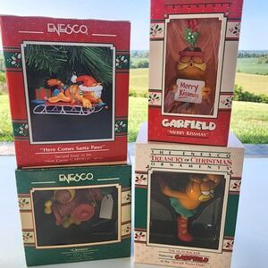 Vintage Lot of 4 Assorted Enesco Treasury Garfield '78 & '89 Christmas Ornaments